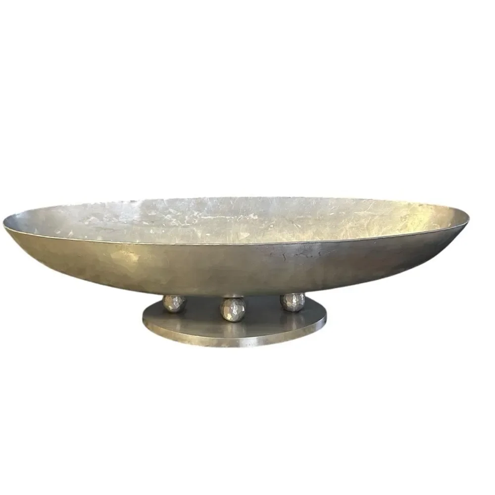 Palmer Smith Art Deco Machine Age Centerpiece Footed Bowl Hammered Aluminum